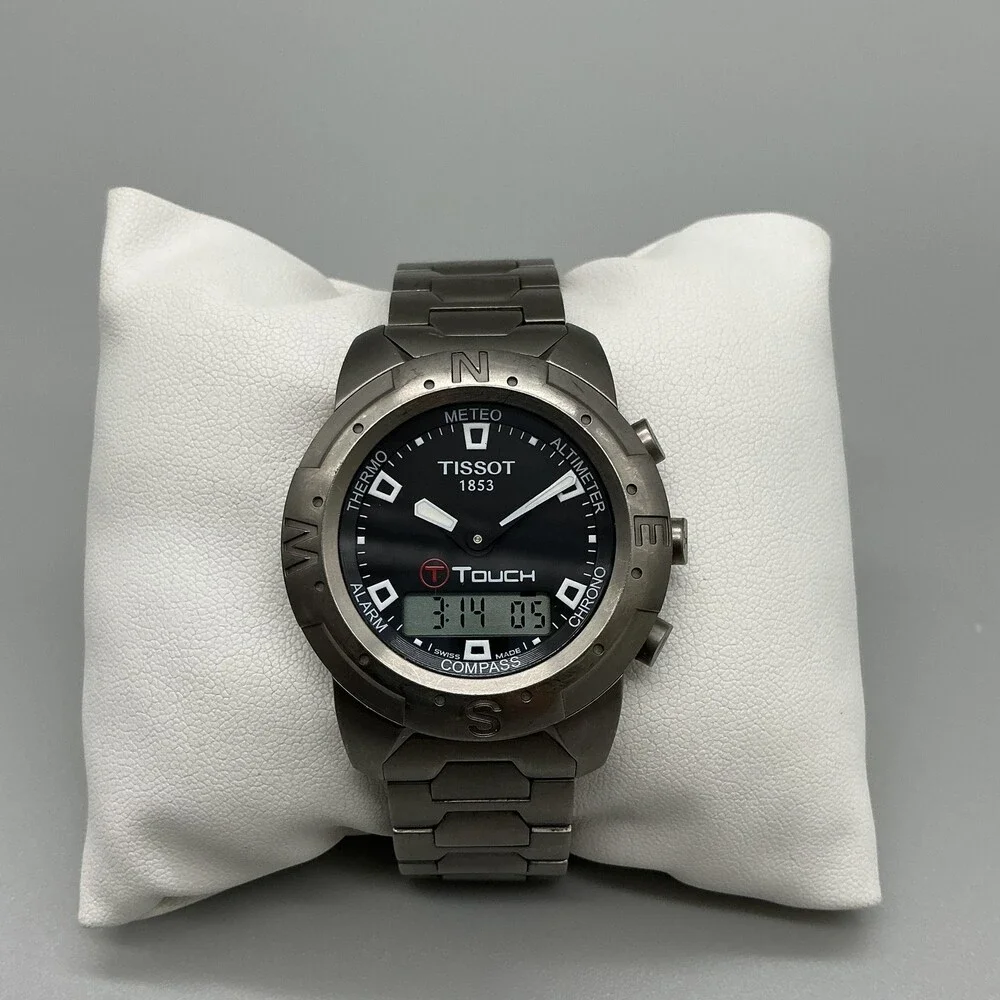 Tissot T-Touch Mens Watch 40mm Black Dial Titanium Bracelet New Battery 7.5